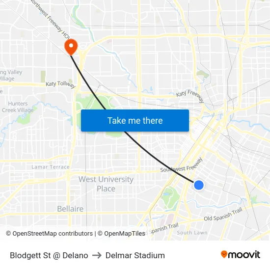 Blodgett St @ Delano to Delmar Stadium map