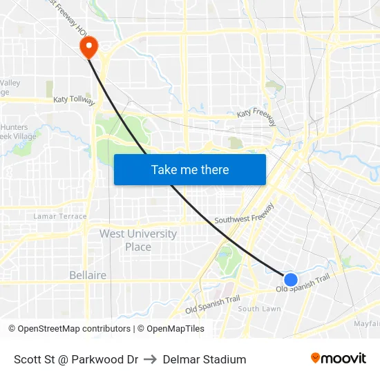 Scott St @ Parkwood Dr to Delmar Stadium map