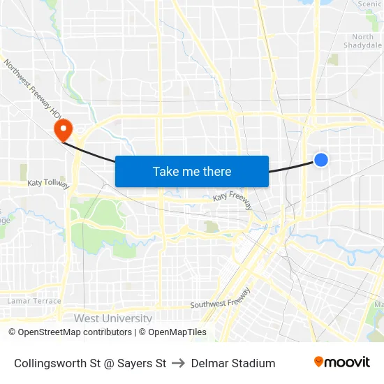 Collingsworth St @ Sayers St to Delmar Stadium map