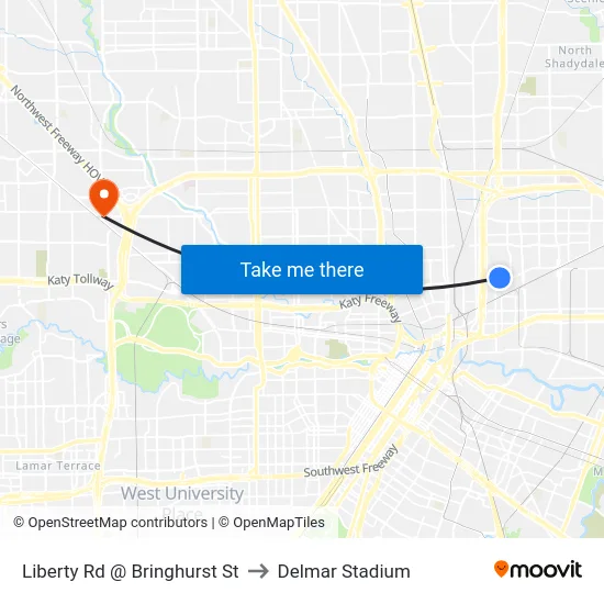 Liberty Rd @ Bringhurst St to Delmar Stadium map