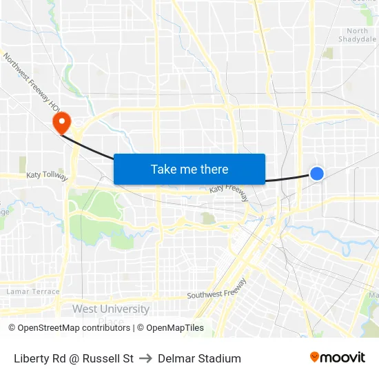 Liberty Rd @ Russell St to Delmar Stadium map