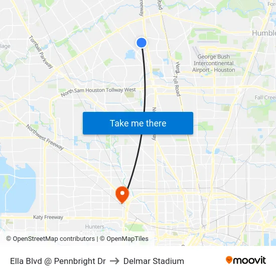 Ella Blvd @ Pennbright Dr to Delmar Stadium map