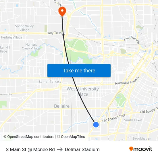 S Main St @ Mcnee Rd to Delmar Stadium map