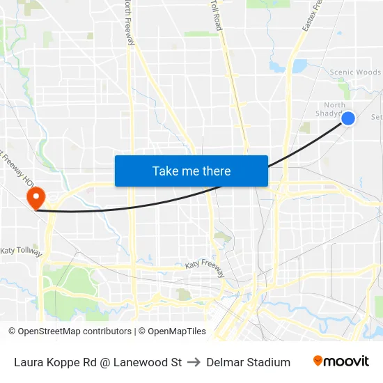 Laura Koppe Rd @ Lanewood St to Delmar Stadium map