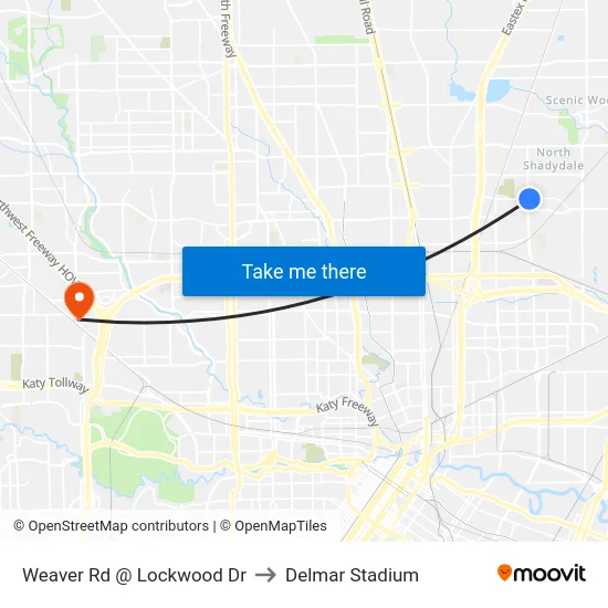 Weaver Rd @ Lockwood Dr to Delmar Stadium map