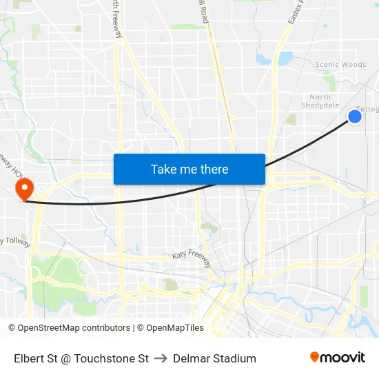 Elbert St @ Touchstone St to Delmar Stadium map