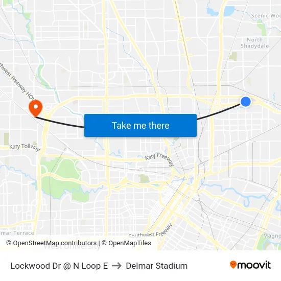 Lockwood Dr @ N Loop E to Delmar Stadium map