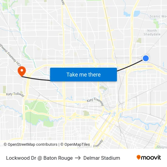 Lockwood Dr @ Baton Rouge to Delmar Stadium map