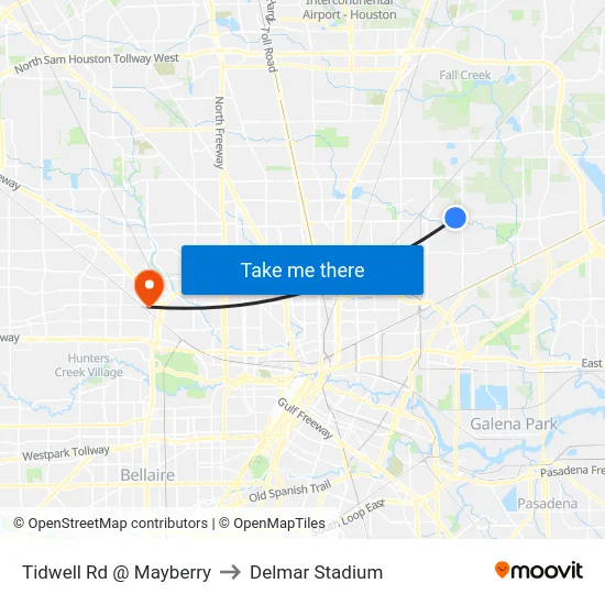 Tidwell Rd @ Mayberry to Delmar Stadium map