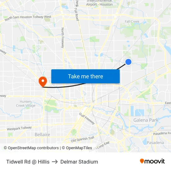 Tidwell Rd @ Hillis to Delmar Stadium map