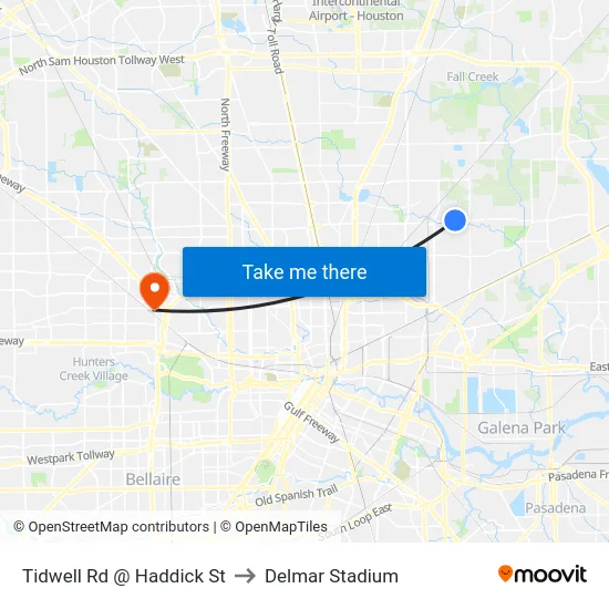 Tidwell Rd @ Haddick St to Delmar Stadium map