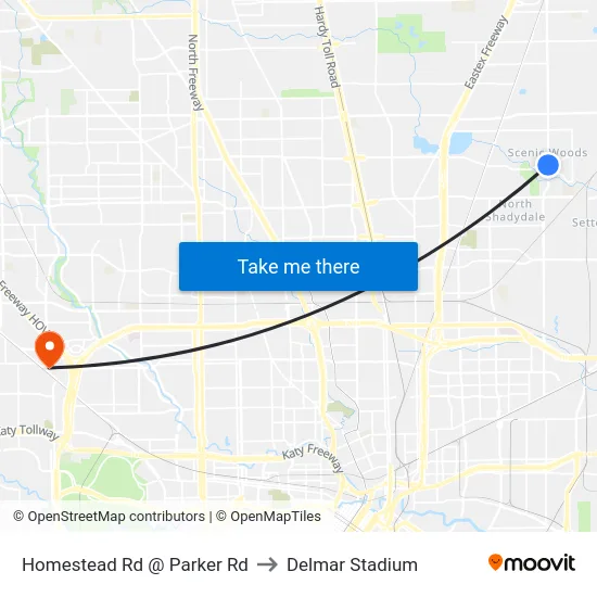 Homestead Rd @ Parker Rd to Delmar Stadium map