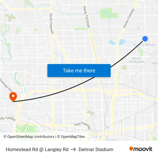Homestead Rd @ Langley Rd to Delmar Stadium map