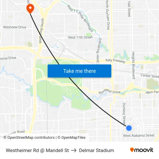 Westheimer Rd @ Mandell St to Delmar Stadium map