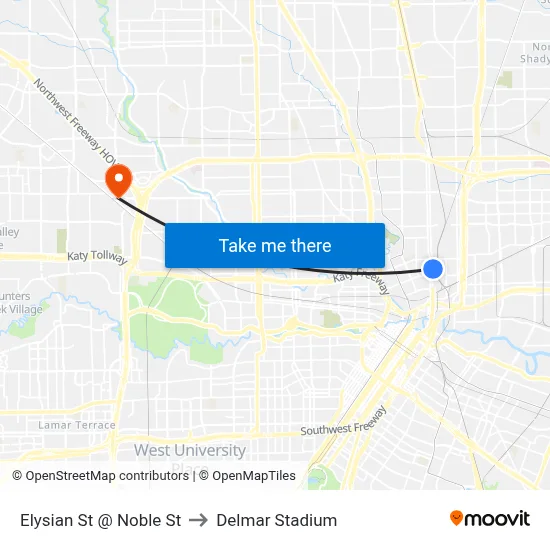 Elysian St @ Noble St to Delmar Stadium map