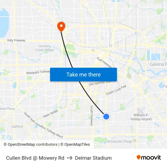 Cullen Blvd @ Mowery Rd to Delmar Stadium map