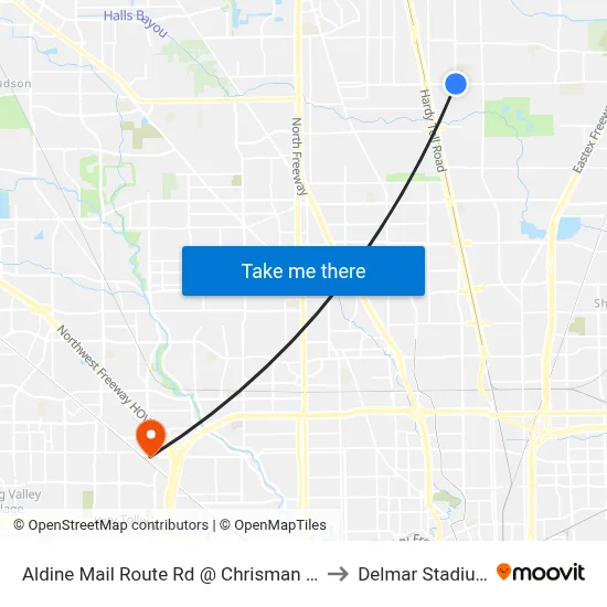 Aldine Mail Route Rd @ Chrisman Rd to Delmar Stadium map