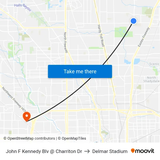 John F Kennedy Blv @ Charriton Dr to Delmar Stadium map