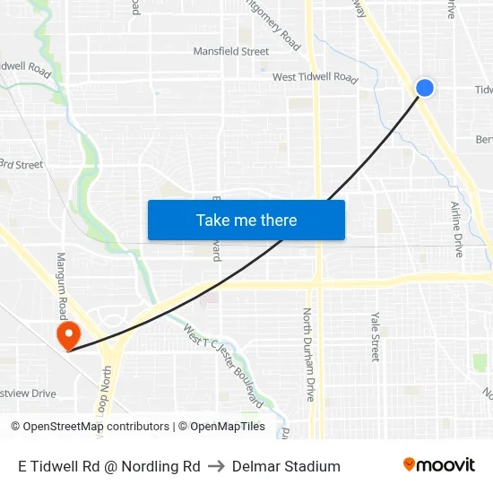 E Tidwell Rd @ Nordling Rd to Delmar Stadium map