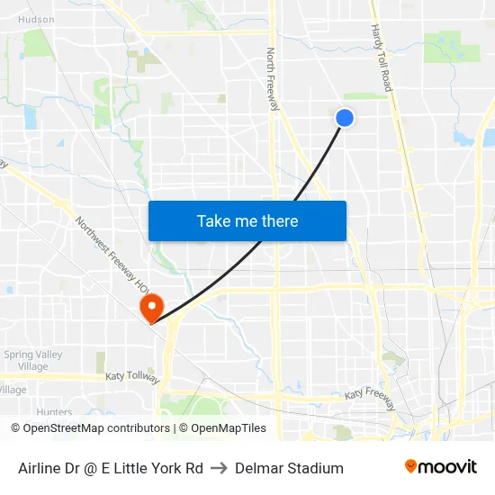 Airline Dr @ E Little York Rd to Delmar Stadium map