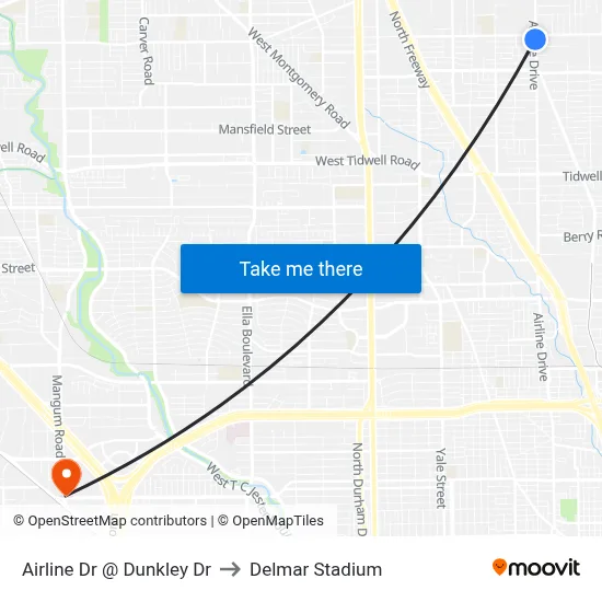 Airline Dr @ Dunkley Dr to Delmar Stadium map