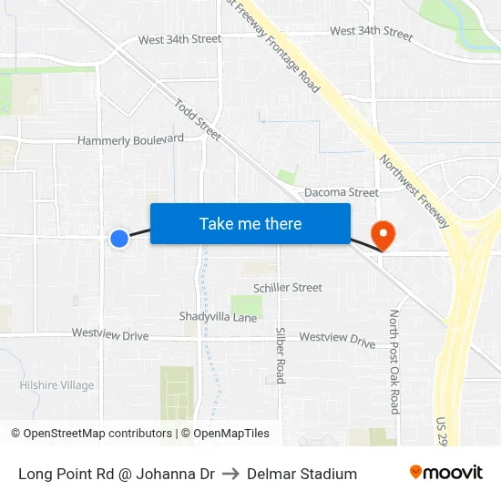 Long Point Rd @ Johanna Dr to Delmar Stadium map