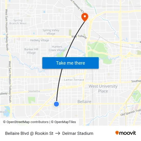 Bellaire Blvd @ Rookin St to Delmar Stadium map