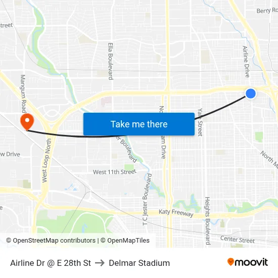 Airline Dr @ E 28th St to Delmar Stadium map
