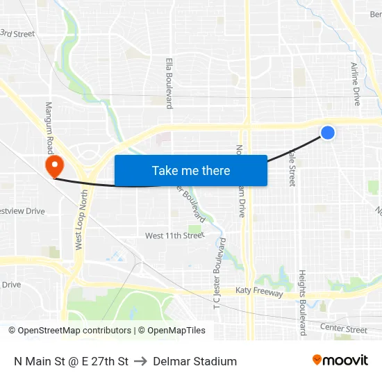 N Main St @ E 27th St to Delmar Stadium map