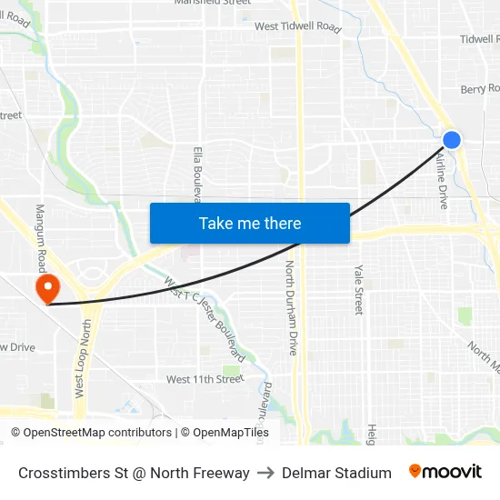 Crosstimbers St @ North Freeway to Delmar Stadium map