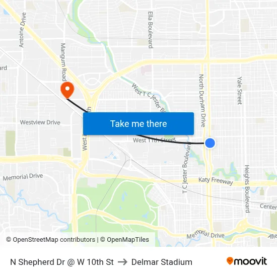 N Shepherd Dr @ W 10th St to Delmar Stadium map