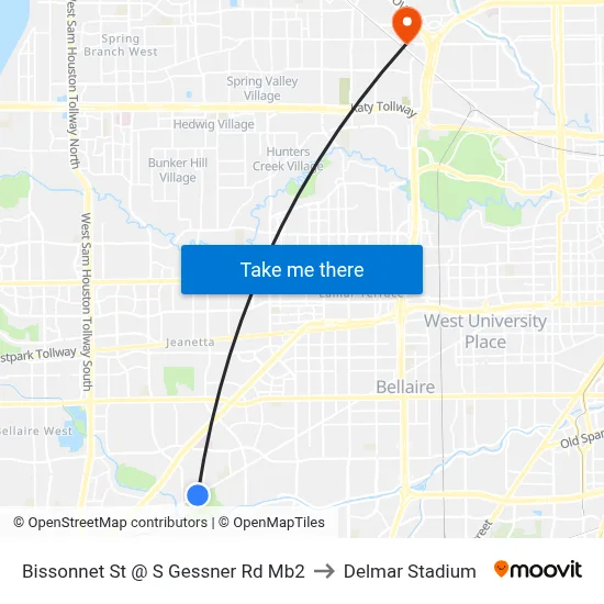 Bissonnet St @ S Gessner Rd Mb2 to Delmar Stadium map