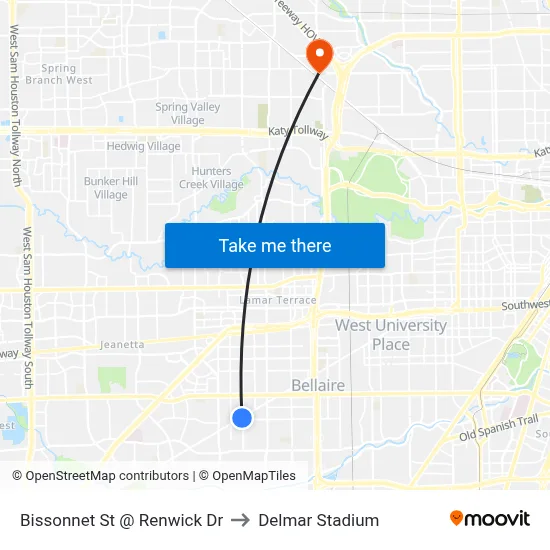 Bissonnet St @ Renwick Dr to Delmar Stadium map