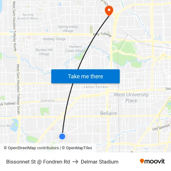 Bissonnet St @ Fondren Rd to Delmar Stadium map