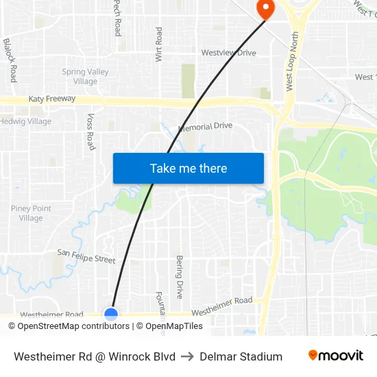 Westheimer Rd @ Winrock Blvd to Delmar Stadium map