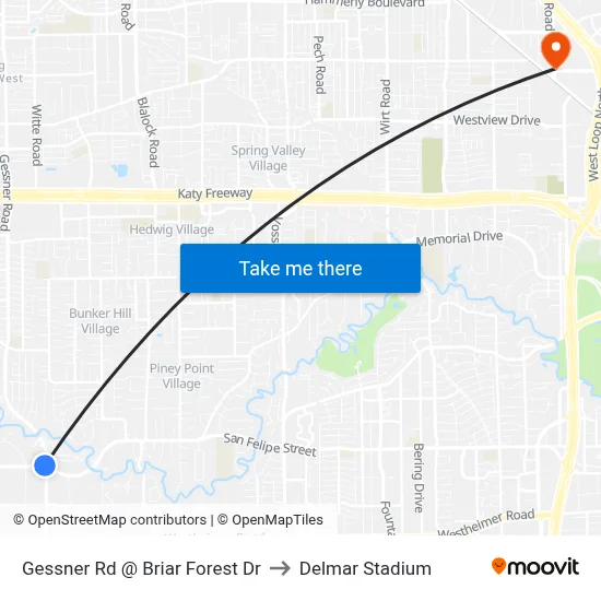 Gessner Rd @ Briar Forest Dr to Delmar Stadium map