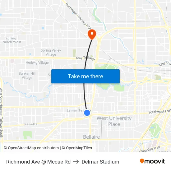 Richmond Ave @ Mccue Rd to Delmar Stadium map