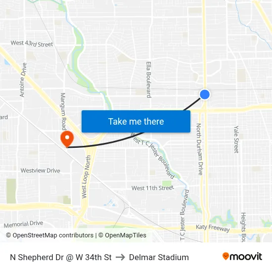 N Shepherd Dr @ W 34th St to Delmar Stadium map