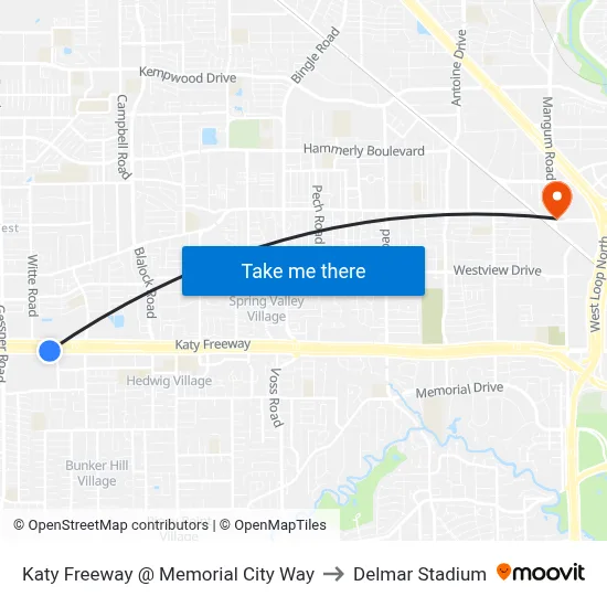 Katy Freeway @ Memorial City Way to Delmar Stadium map