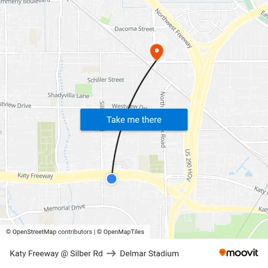Katy Freeway @ Silber Rd to Delmar Stadium map