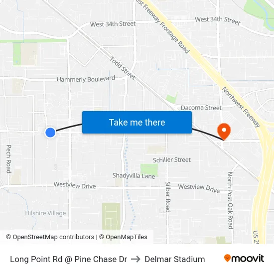 Long Point Rd @ Pine Chase Dr to Delmar Stadium map