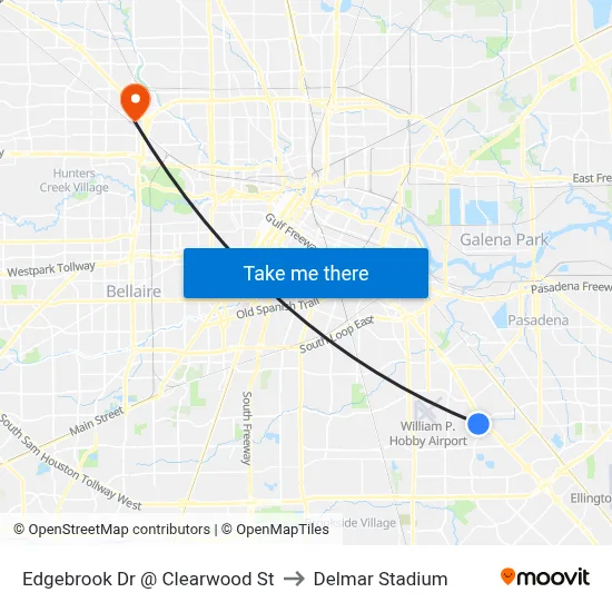 Edgebrook Dr @ Clearwood St to Delmar Stadium map