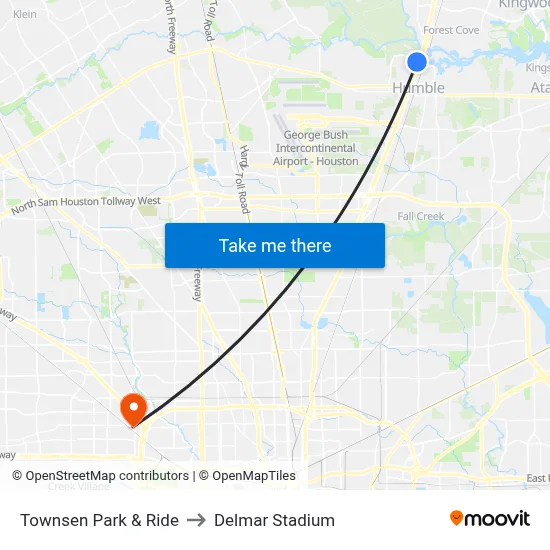 Townsen Park & Ride to Delmar Stadium map