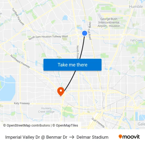 Imperial Valley Dr @ Benmar Dr to Delmar Stadium map