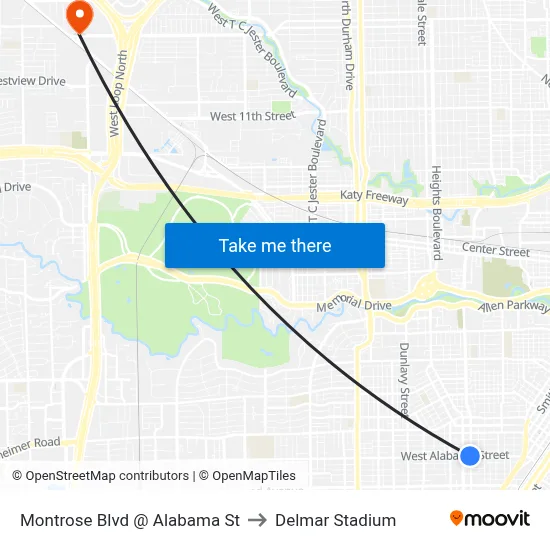 Montrose Blvd @ Alabama St to Delmar Stadium map