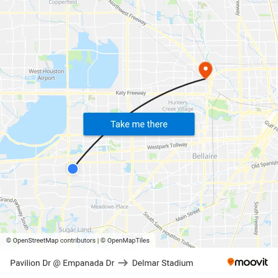 Pavilion Dr @ Empanada Dr to Delmar Stadium map