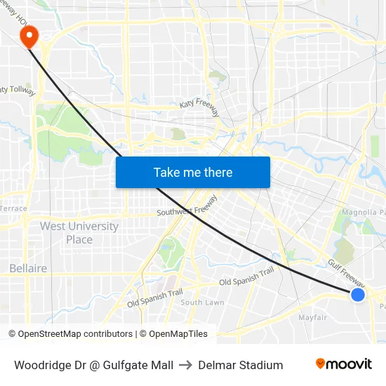 Woodridge Dr @ Gulfgate Mall to Delmar Stadium map
