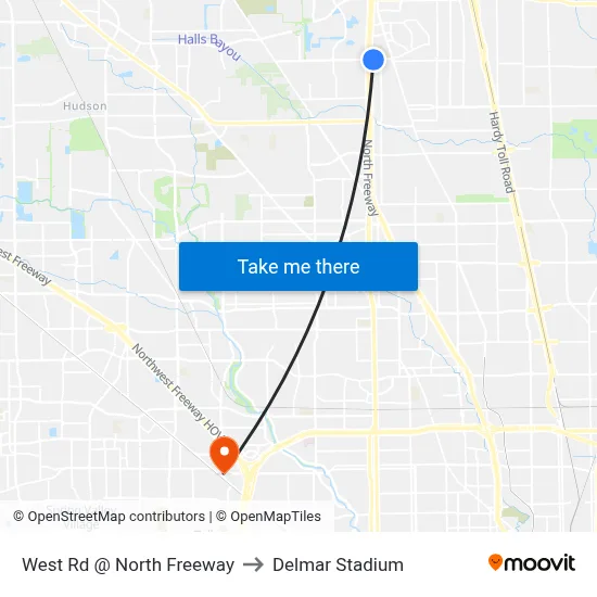 West Rd @ North Freeway to Delmar Stadium map