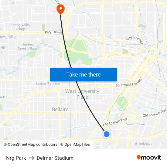 Nrg Park to Delmar Stadium map
