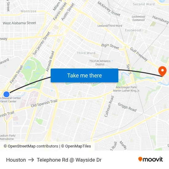 Houston to Telephone Rd @ Wayside Dr map
